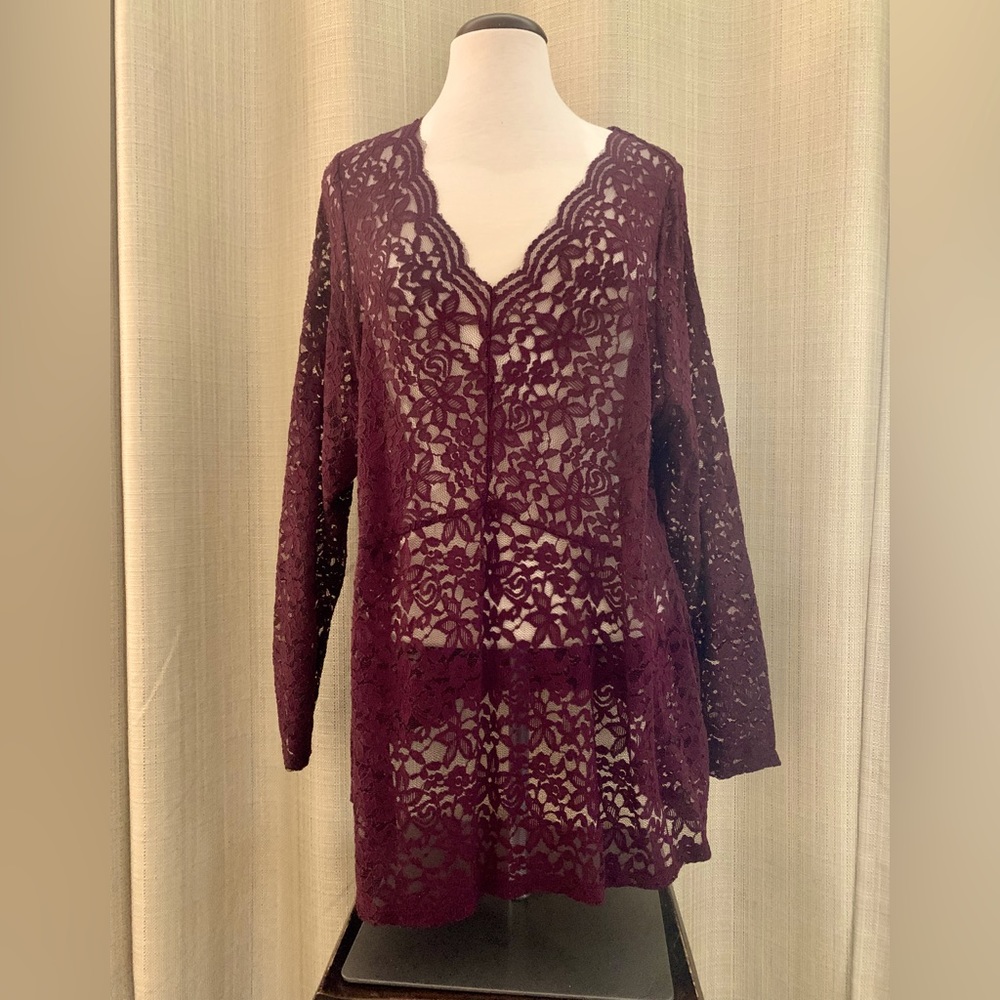 Lane Bryant 22/24 Sheer Floral Lace Blouse Tunic Gorgeous Detailed Design